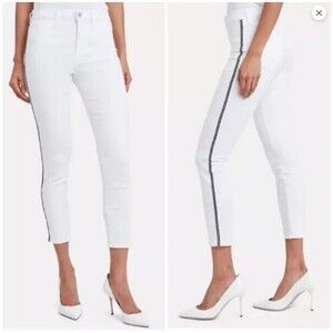 L'AGENCE Margot High Rise Skinny White Jeans Nautical Stripe Size 24 Fishermen